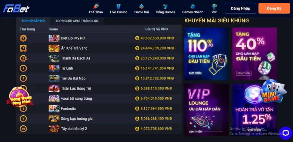 Khuyến Mãi Đặc Biệt Cho Từng Sảnh Game